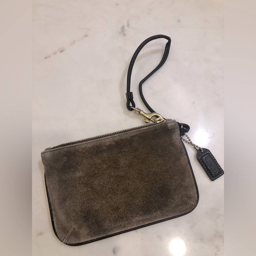 COACH brown suede leather small clutch wrist wallet
